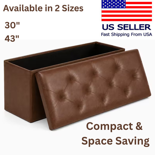 Leather storage ottoman - ottoman, bench
