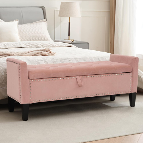 Velvet ottoman with storage - ottoman,