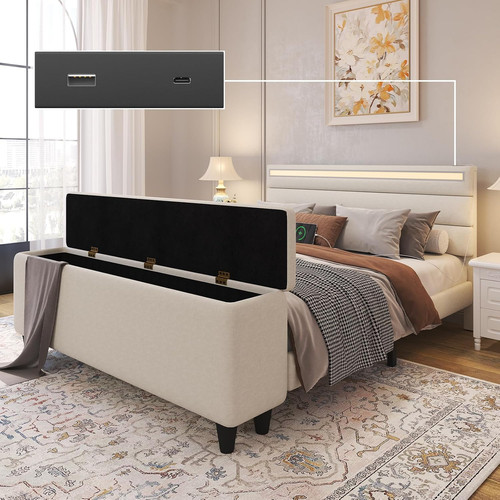 Queen size upholstered bed - size,